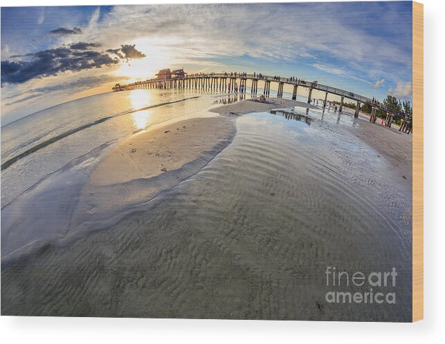 Beach Wood Print featuring the photograph Sunset Naples Pier Florida #3 by Hans- Juergen Leschmann