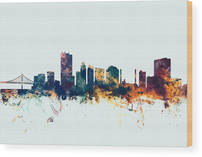 City Wood Print featuring the digital art Toledo Ohio Skyline #3 by Michael Tompsett