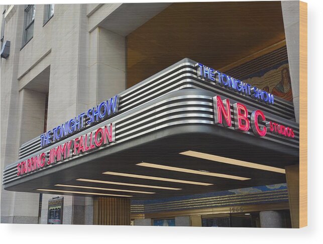 30 Rock Wood Print featuring the photograph 30 Rock Jimmy Fallon Marquee by Melinda Saminski