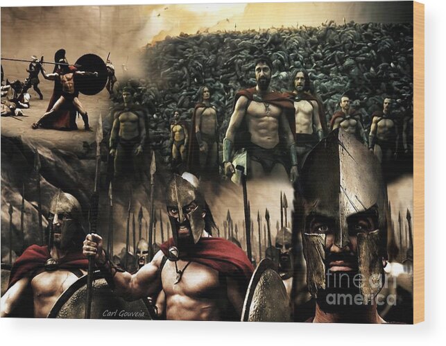 300 Movie Wood Print featuring the painting 300 Spartans by Carl Gouveia