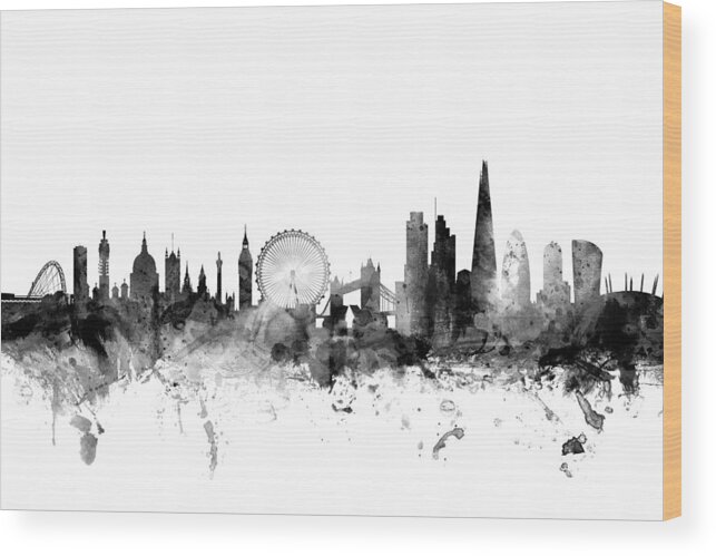 London Wood Print featuring the digital art London England Skyline by Michael Tompsett