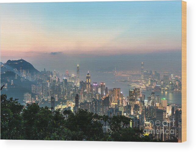China Wood Print featuring the photograph Hong Kong skyline #34 by Didier Marti