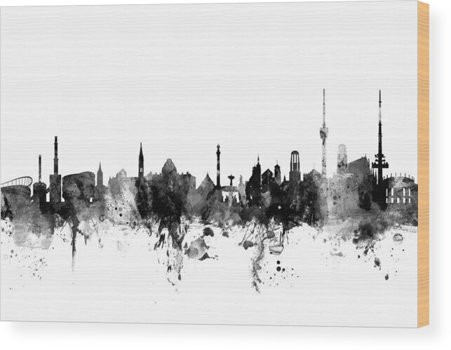 City Skyline Wood Print featuring the digital art Stuttgart Germany Skyline #4 by Michael Tompsett