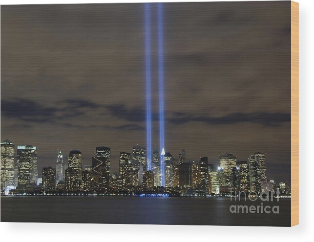 Memorial Wood Print featuring the photograph The Tribute In Light Memorial #4 by Stocktrek Images