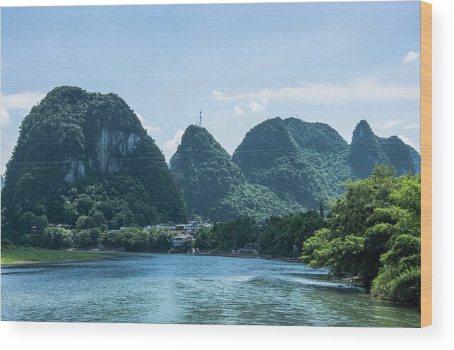 River Wood Print featuring the photograph Lijiang River and karst mountains scenery #46 by Carl Ning