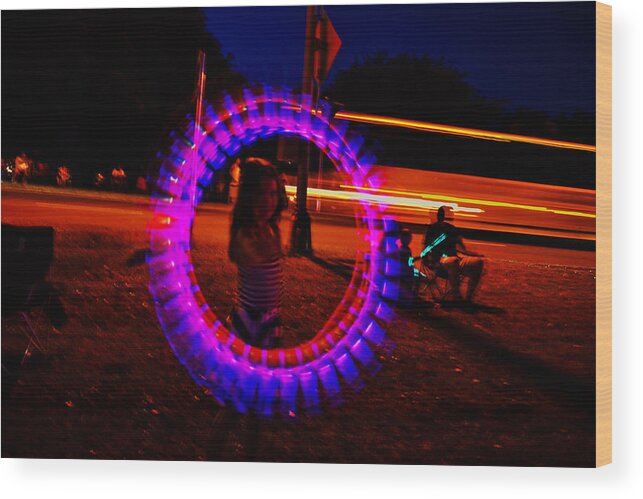Fourth Of July Wood Print featuring the photograph 4th Of July - Glow Sticks On A String by George Bostian