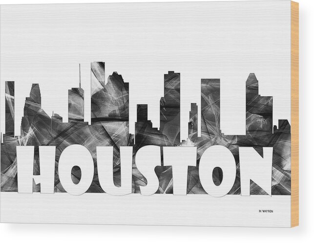 Houston Texas Skyline Wood Print featuring the digital art Houston Texas Skyline #5 by Marlene Watson