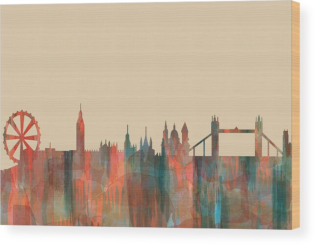 London England Skyline Wood Print featuring the digital art London England Skyline #5 by Marlene Watson