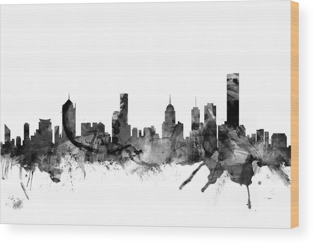 Melbourne Wood Print featuring the digital art Melbourne Skyline #5 by Michael Tompsett