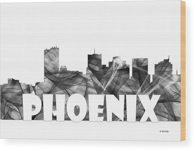 Phoenix Wood Print featuring the digital art Phoenix Arizona Skyline #5 by Marlene Watson