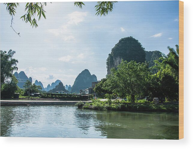 River Wood Print featuring the photograph Lijiang River and karst mountains scenery #56 by Carl Ning