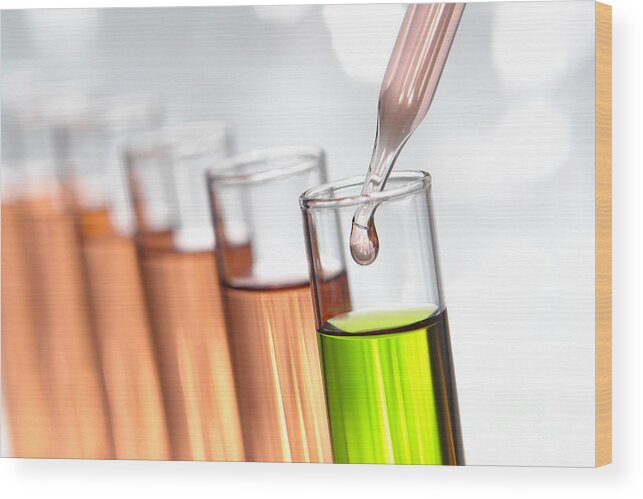 Chemistry Wood Print featuring the photograph Test Tubes in Science Research Lab #59 by Olivier Le Queinec
