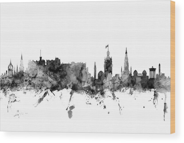 City Wood Print featuring the digital art Edinburgh Scotland Skyline #6 by Michael Tompsett