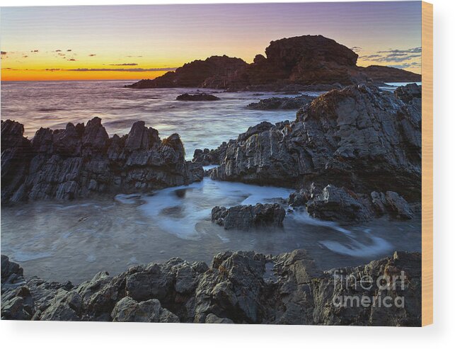 Second Valley Fleurieu Peninsula South Australia Australian Seascape Coast Coastal Shoreline Jetty Rock Formations Cliffs Sea Ocean Sunset Wood Print featuring the photograph Second Valley Sunset #6 by Bill Robinson