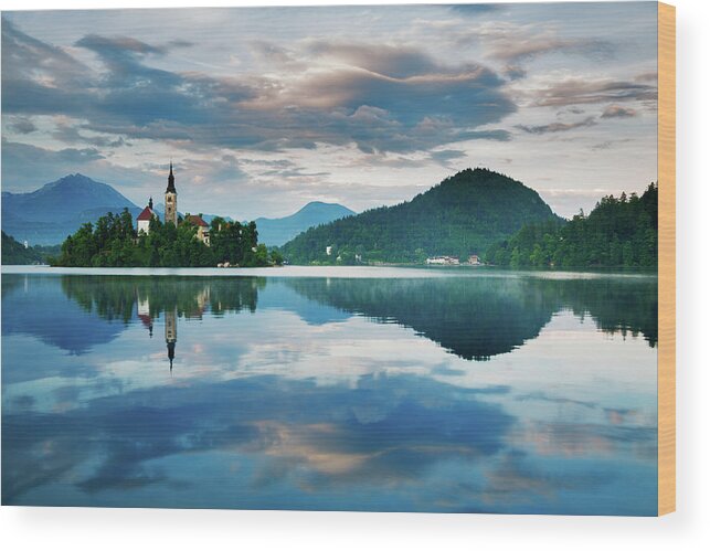 Bled Wood Print featuring the photograph Sunset over Lake Bled #6 by Ian Middleton