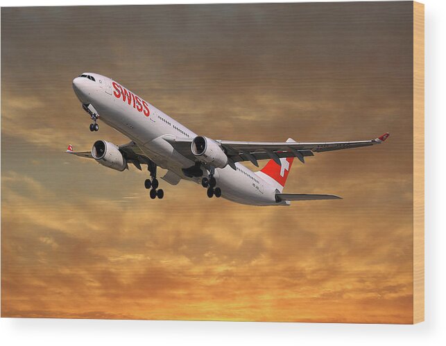 Swiss Wood Print featuring the photograph Swiss Airbus A330-343 #6 by Smart Aviation