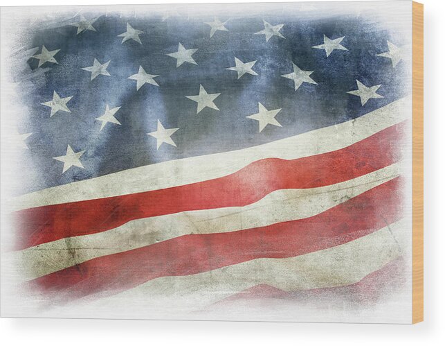 American Flag Wood Print featuring the photograph USA flag No.124 by Les Cunliffe