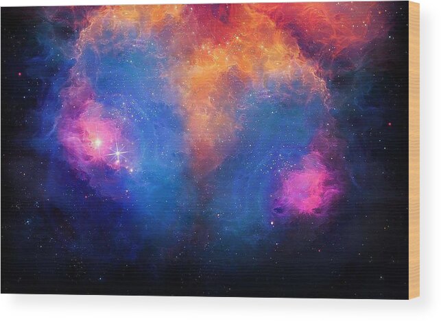 Galaxy Wood Print featuring the painting 69374608-nebula-wallpapers by Celestial Images