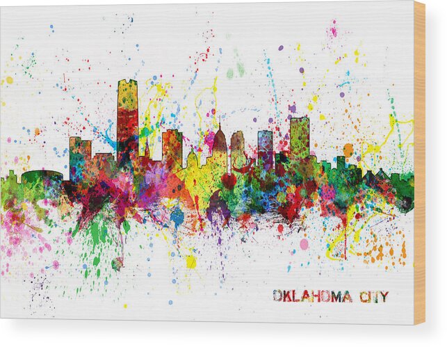 Oklahoma City Wood Print featuring the digital art Oklahoma City Skyline #7 by Michael Tompsett