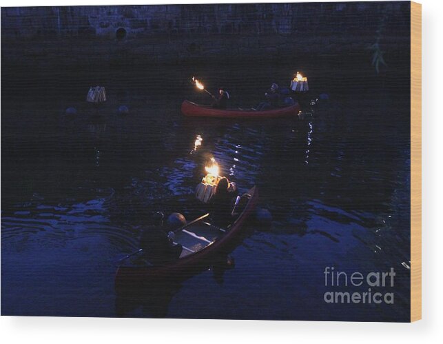 Providence Wood Print featuring the photograph WaterFire #7 by Deena Withycombe