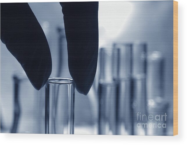 Blue Wood Print featuring the photograph Laboratory Test Tube in Science Research Lab #8 by Olivier Le Queinec