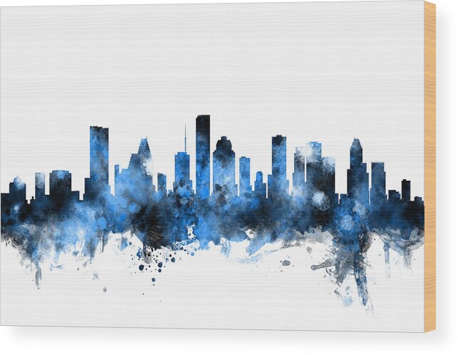 United States Wood Print featuring the digital art Houston Texas Skyline #9 by Michael Tompsett