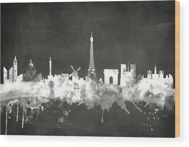 Paris Wood Print featuring the digital art Paris France Skyline #9 by Michael Tompsett