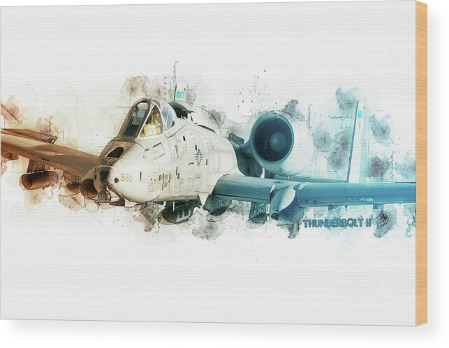 A-10 Wood Print featuring the digital art A-10 Thunderbolt Tech by Airpower Art