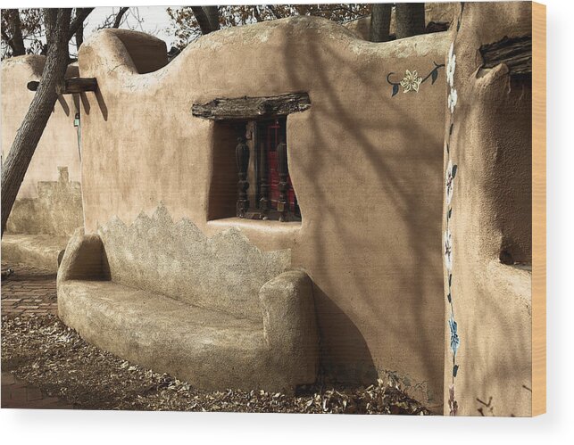 New Mexico Wood Print featuring the photograph A bench in old town by Jeff Swan