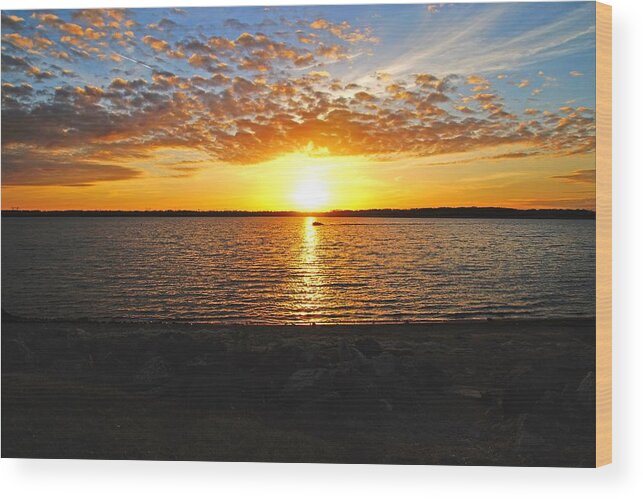 Sunset Wood Print featuring the photograph A Boat in the Evening by Mike Murdock