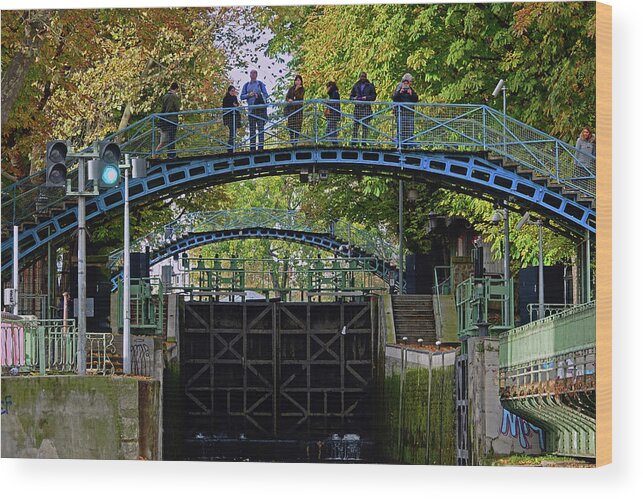Paris Wood Print featuring the photograph A Closer View Of A Lock In The Canal Saint Martin And La Villette Area Of Paris, France by Rick Rosenshein
