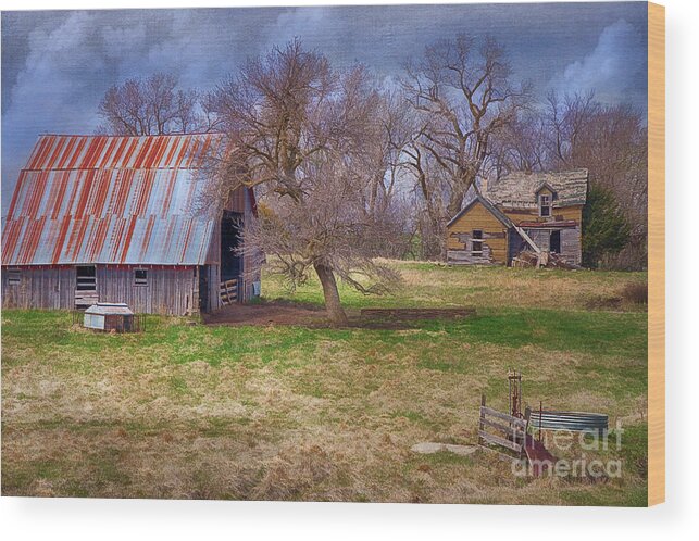 A Deserted Nebraska Farm Wood Print featuring the photograph A Deserted Nebraska Farm by Priscilla Burgers