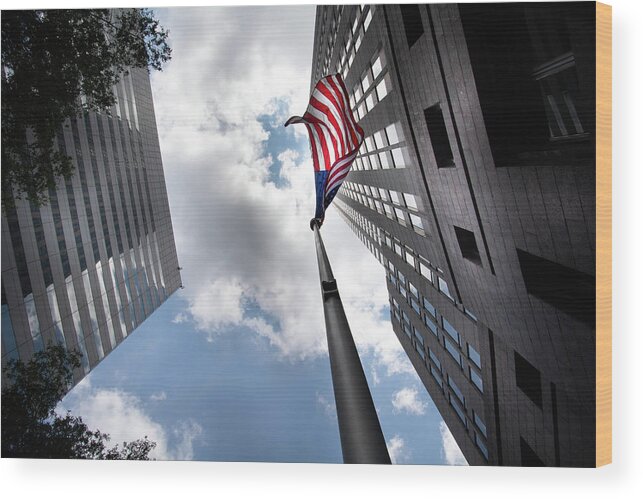 Charlotte Clouds Wood Print featuring the photograph A Flag In Charlotte by Greg and Chrystal Mimbs