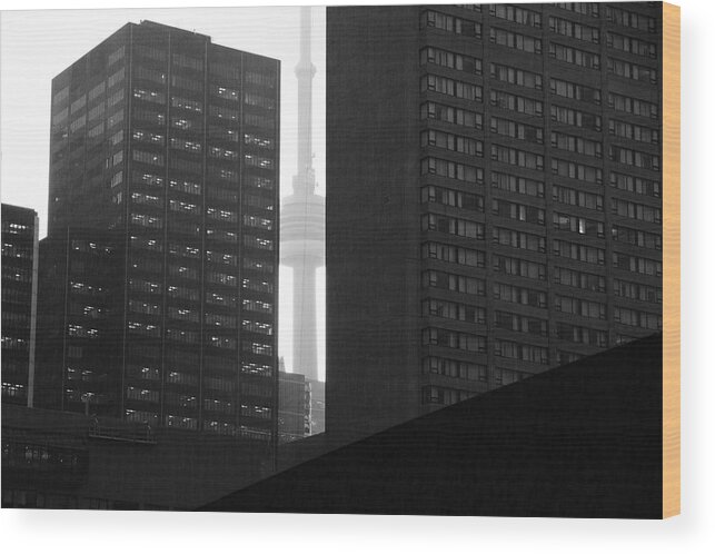 Haze Wood Print featuring the photograph a Kreddible Trout tourist shot 'the CN Tower VIII' by Kreddible Trout