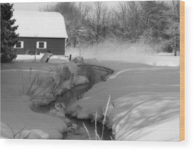 Winter Wood Print featuring the photograph A Little Slice black and white by Cathy Beharriell