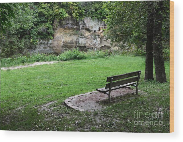 Bench Park Meditate Peace Peaceful Nature Tree Trees Grass Park Rock Rocks Wood Print featuring the photograph A Medatative Locale by Ken DePue