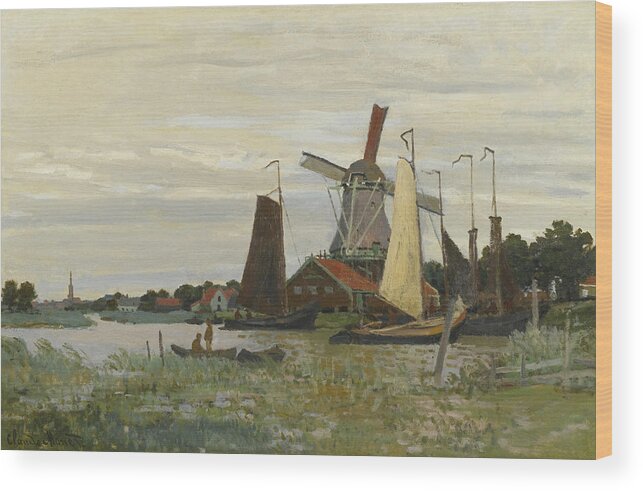 French Art Wood Print featuring the painting A Mill in Zaandam by Claude Monet