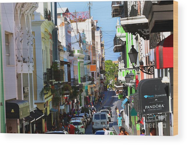 Old San Juan Wood Print featuring the photograph A Street Scene in Old San Juan Puerto Rico by Steven Spak