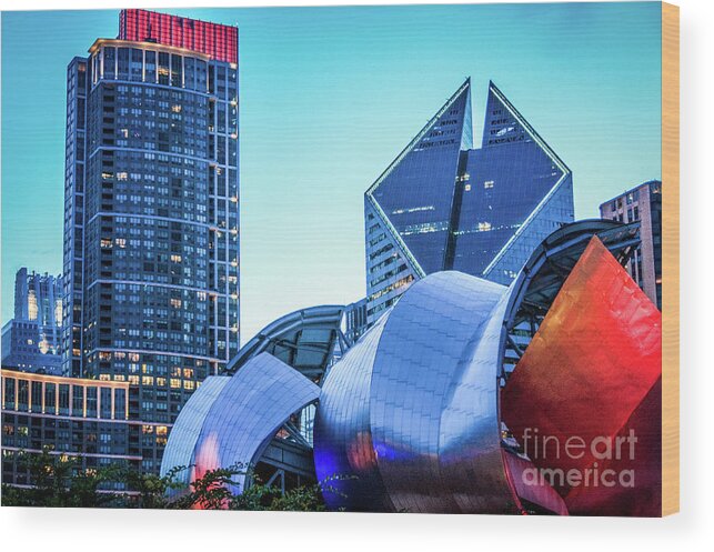 Chicago Wood Print featuring the photograph A View from Millenium Park at Dusk by David Levin