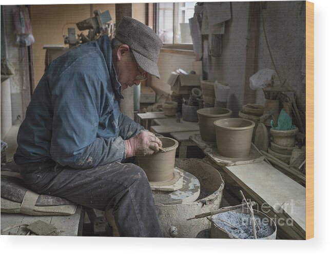 Pottery Wood Print featuring the photograph A Village Pottery Studio, Japan by Perry Rodriguez