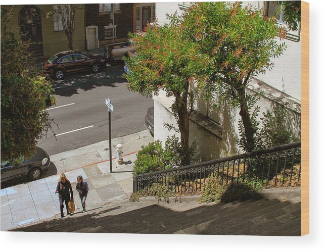 Joice Steps Wood Print featuring the photograph A Walk Up Joice St Steps by Bonnie Follett
