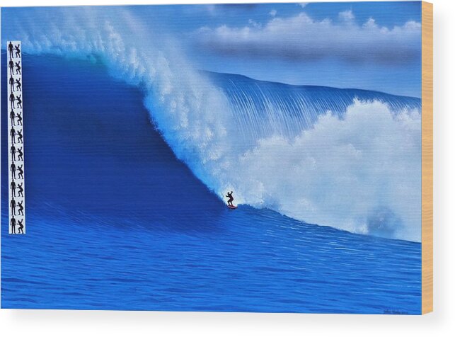 Surfing Wood Print featuring the painting Jaws - Biggest Ever PADDLED by John Kaelin