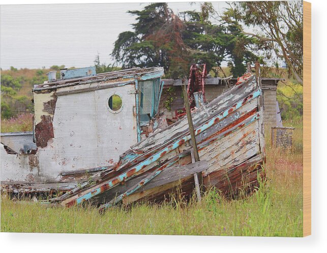 Moss Landing Wood Print featuring the photograph Abandoned in Moss Landing by Art Block Collections