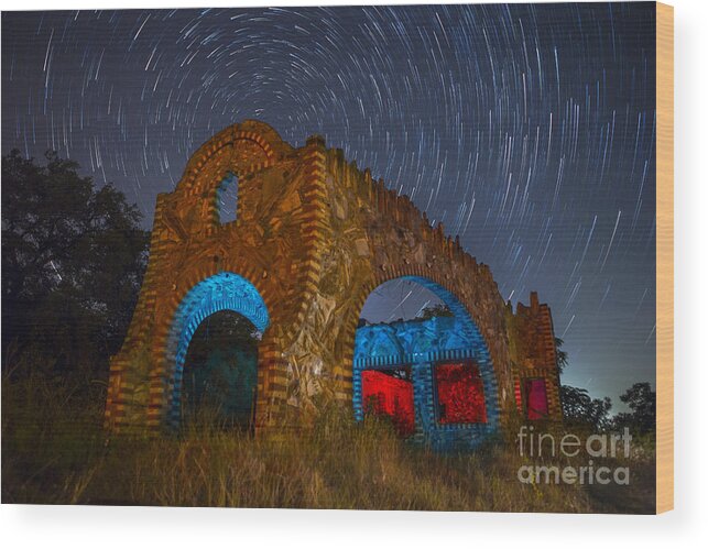 Night Time Photography Wood Print featuring the photograph Abandoned Outlaw Gas Station by Keith Kapple