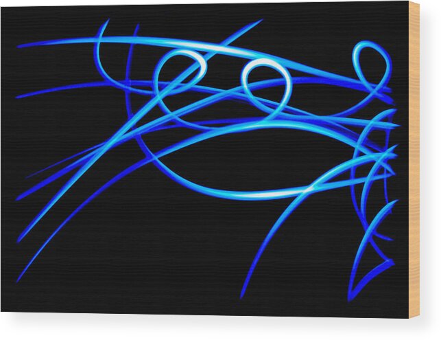 Light Painting Long Exposer Blue Black Lines Curves Bruce Pritchett Photography Wood Print featuring the photograph Abstract Energy Flow by Bruce Pritchett
