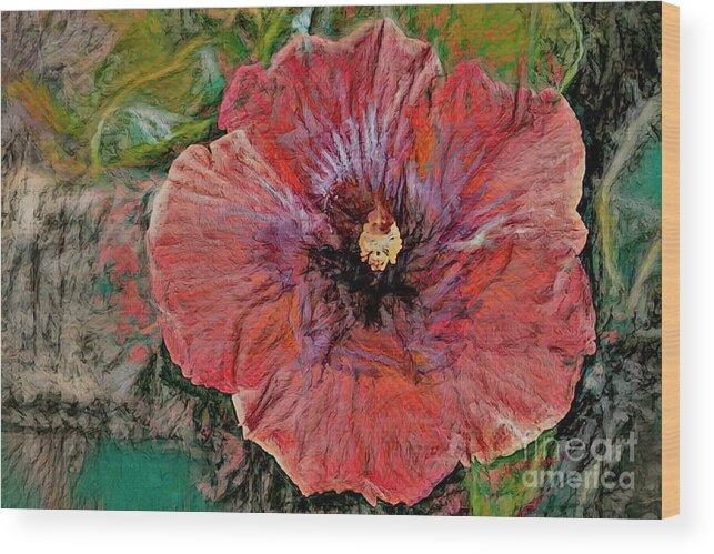 Hibiscus Wood Print featuring the painting Abstract Hibiscus by Deborah Benoit