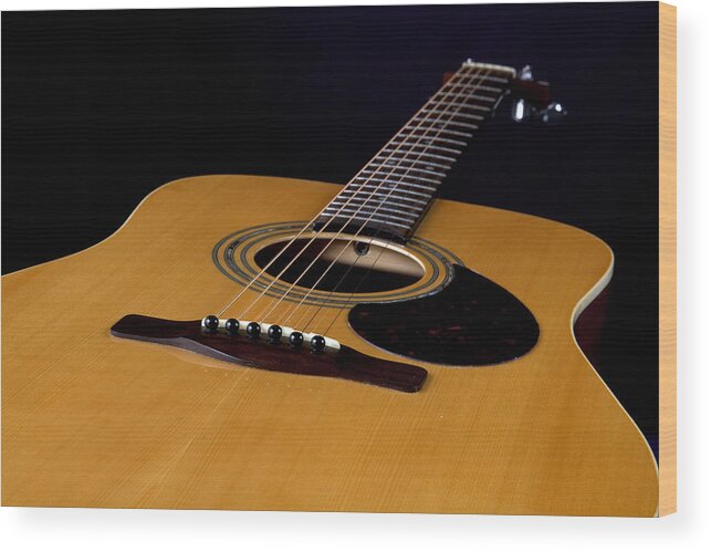 Guitar Wood Print featuring the photograph Acoustic Guitar Black by M K Miller