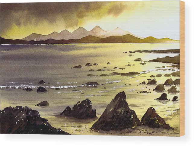 Gigha Wood Print featuring the painting Across to Gigha and Jura by Paul Dene Marlor