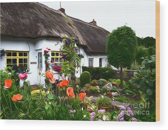 Adare Cottages Landscape Ireland Irish Cottage Scenic Flowers Country View Garden Wood Print featuring the photograph Adare Cottages by Andrew Michael