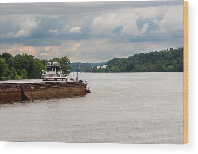Barge Wood Print featuring the photograph AEP Barge on the Ohio by Holden The Moment